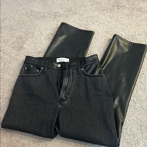 Abercrombie & Fitch Black Denim Pants with Leather Trim